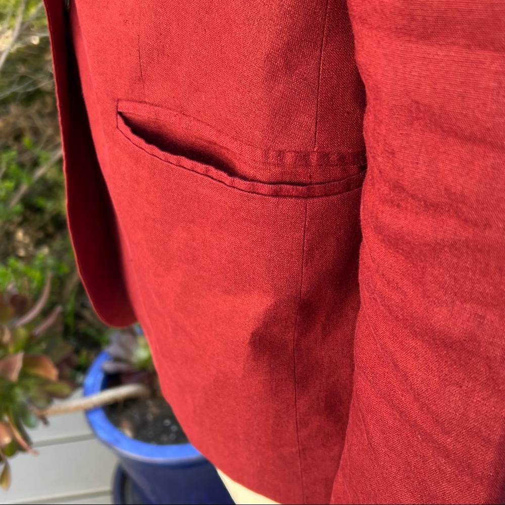 MORGANE LE FAY Designed By Liliana Casabal Linen/ Lycra Blazer Burnt Red Color - Picture 4 of 10
